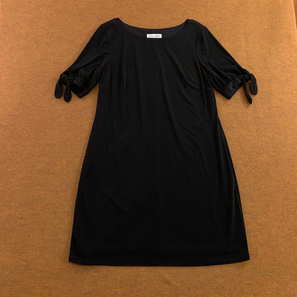 Laura Jeffries Womens 12 Black Tie Sleeve Shift Jersey Dress *Flaw